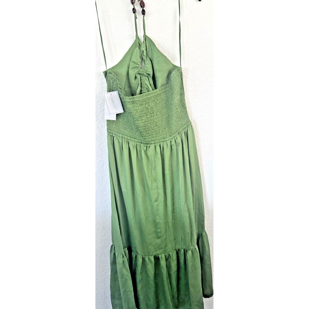 1.STATE Women's Beaded Halter Neck elasticized waist Midi Dress Pockets Green 8 - Picture 11 of 13
